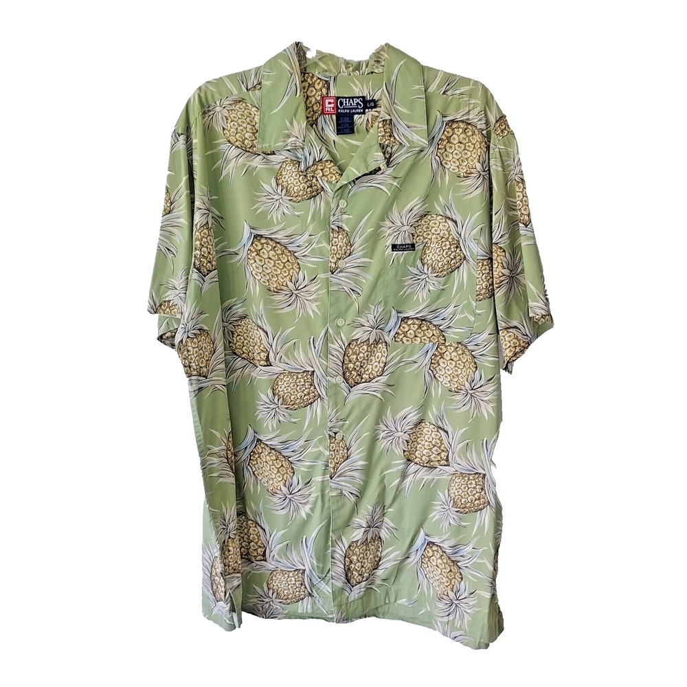Vtg Chaps Ralph Lauren Shirt‎ Mens Large Pineapple Loop Collar Hawaiian Camp Y2K